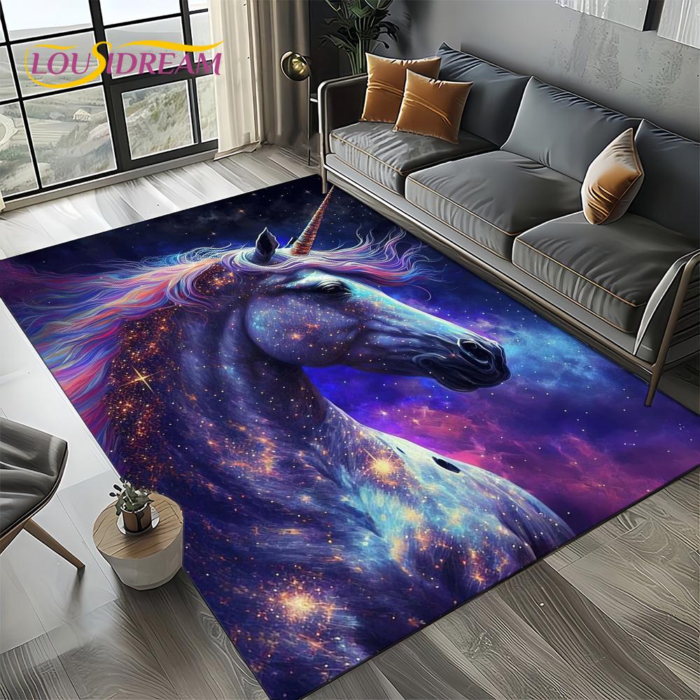 Unicorn Cartoon Cute 3D Dream Girl Carpet Rug for Living Room Bedroom Home Sofa Decoration,Kid Area Rug Non-slip Floor Mat Gift