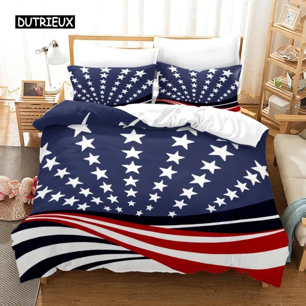 American Flag Duvet Cover Set Microfiber Red White Stripe Decor Bedding Independence Day Freedom Theme Quilt Cover