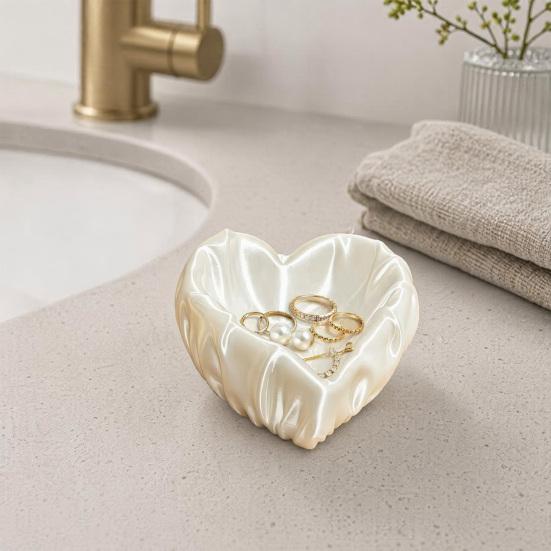 Yousheng Ruffle Love Heart Jewelry Tray, 3D Printed Earrings Necklace Ring Dish Tray, Decorative Keys Trinkets Holder Organizer Tray