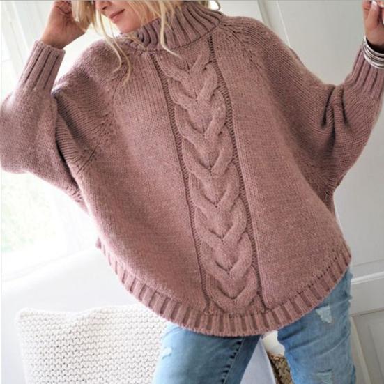 Women Autumn Winter Sweater Thick Knit Loose Turtleneck Neck Protection Loose Long Sleeve Dolman Sleeve Pullover Cold Resistant Lady Sweater