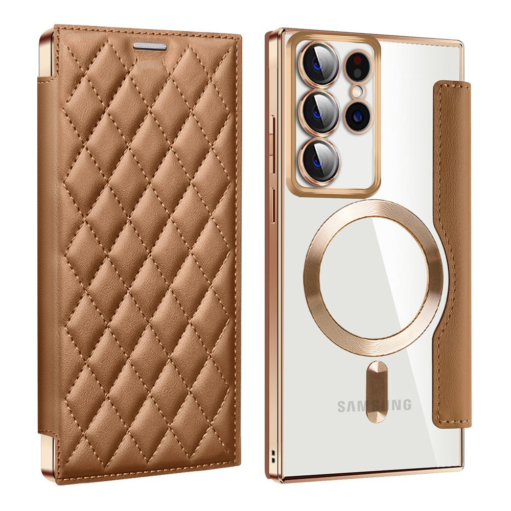 S24ultra Clamshell Leather Case Is Suitable for Samsung S24u Magnetic Mobile Phone Case S23 Electroplated Xiaoxiangfeng S24.