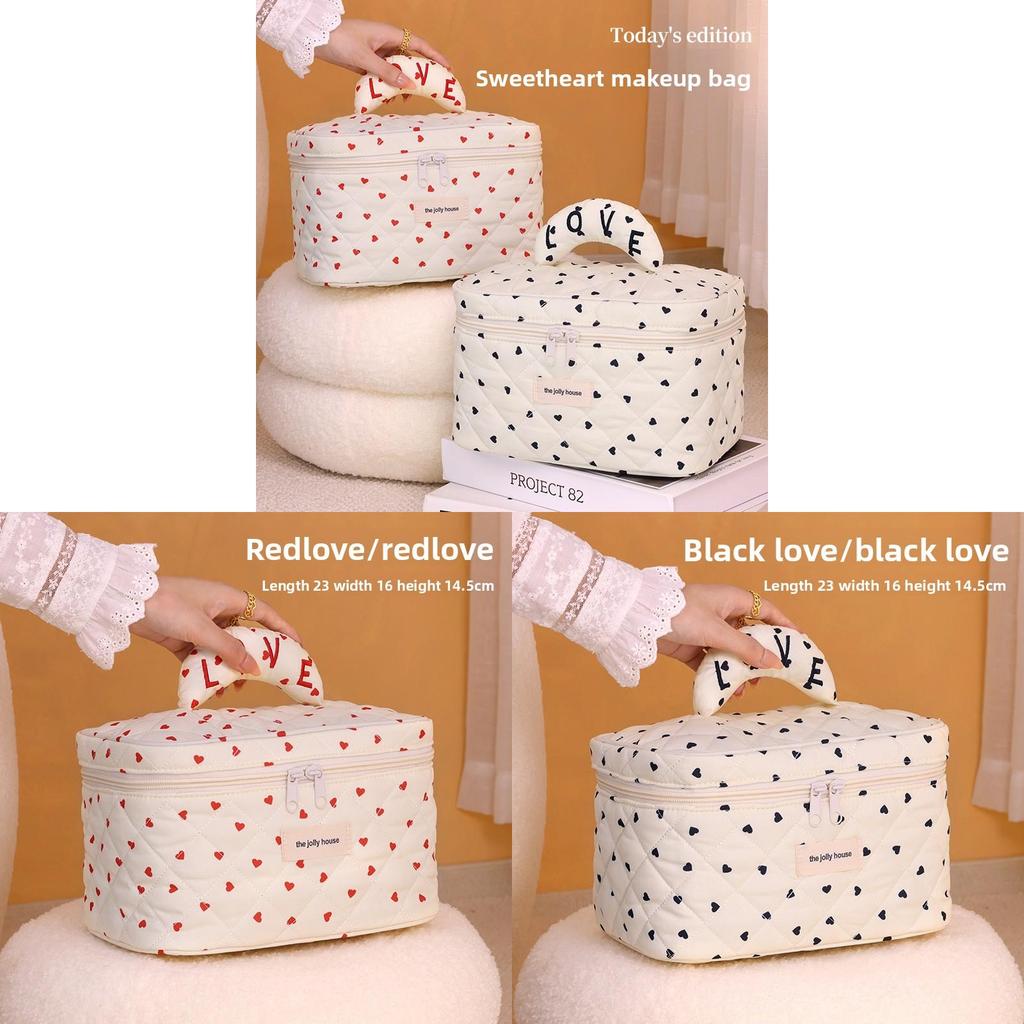 Polyester Heart Pattern Travel Makeup Bag With Breathable Storage For Women