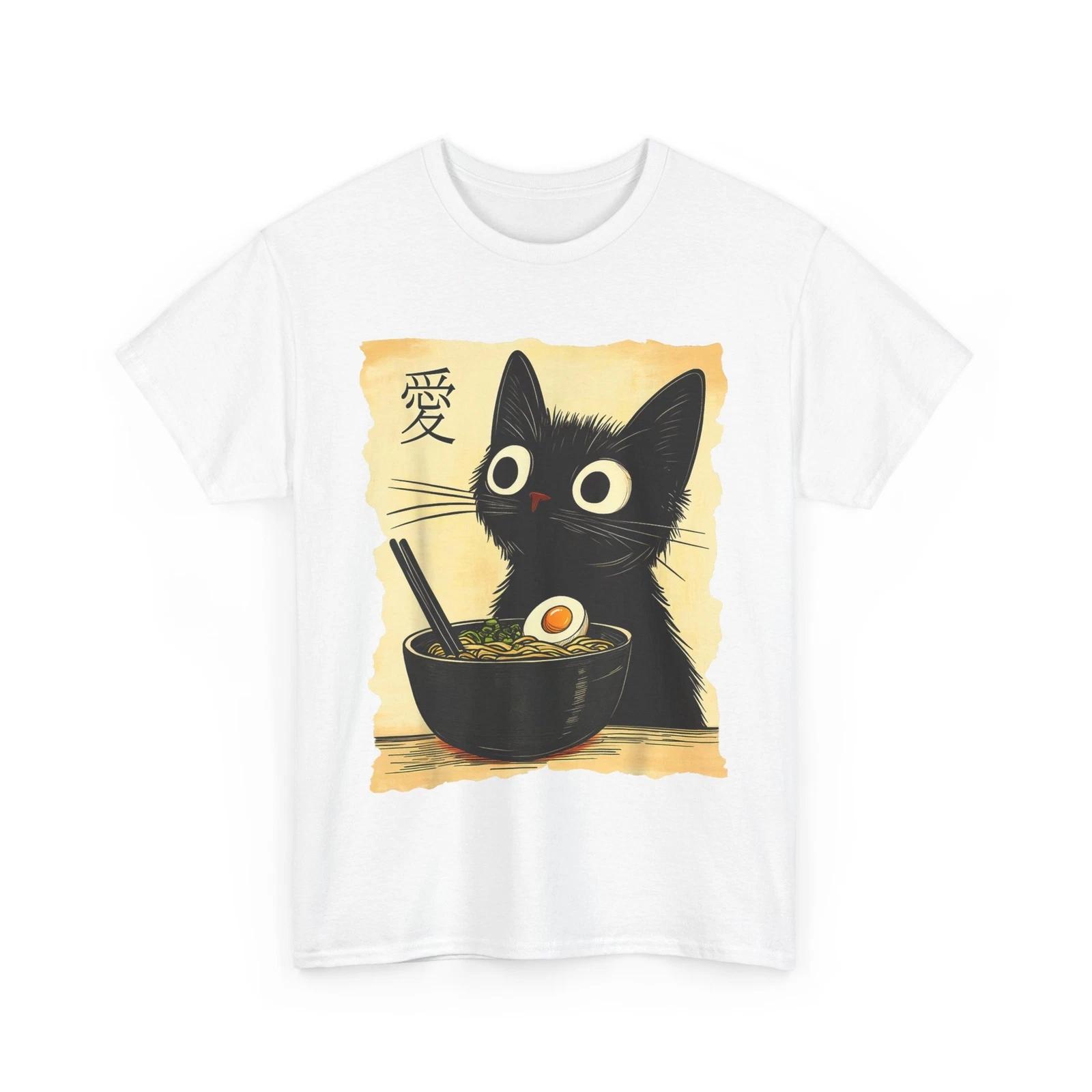 Cat Ramen Graphic Tee, Japanese Kawaii Anime Cat Lovers Funny T shirt 2XL