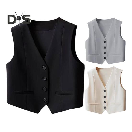 Women's Vest Top Sleeveless Suit Vest Single Breasted V-neck Waistcoat Dressy Casual Vest Jacket for Spring Summer