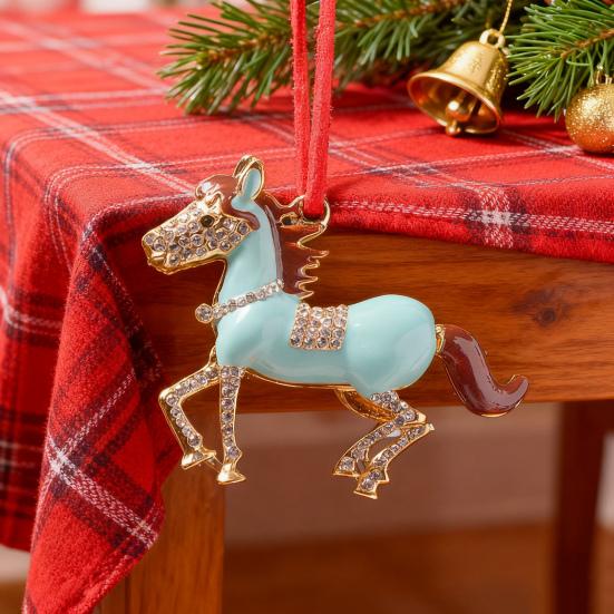 Pony Vánoční ozdoba Kamínková Zvěrokruh Kůň Přívěsek pro Dekoraci Stromku Třpytivý Sváteční Přívěsek Kůň pro Štěstí Tématická Dekorace