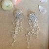 Rhinestone Floral Tassel Earrings Zinc Zinc Alloy Long Ear Drop Summer White Flower Earrings  Holiday