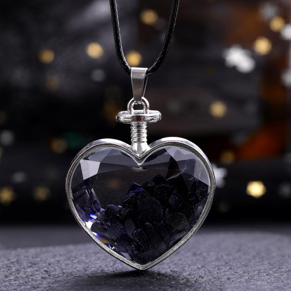 Natural Stone Bottle Necklace For Girls Creative Gift Broken Stone Jewelry Healing Crystal Stone Heart Pendant Love Glass Bottle