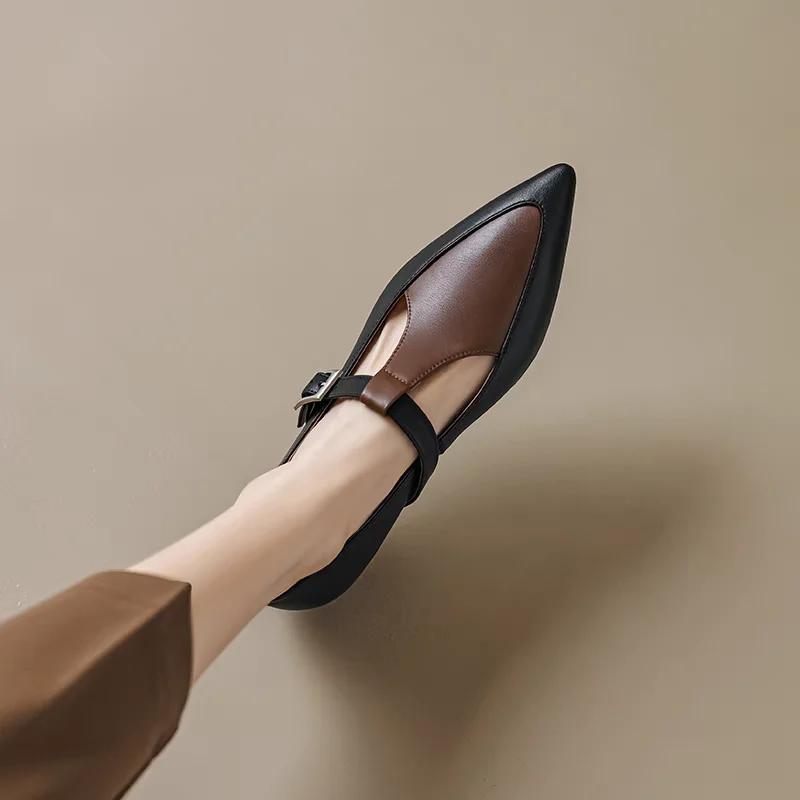 

Модная брендовая обувь для женщин 2024 года, осень, новые элегантные женские туфли в стиле ретро с острым носком, мягкие и удобные кожаные туфли с неглубоким носком 40 коричневый