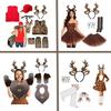 Antlers Reindeer Headband Fawn Tail Face Stickers Reindeer Costume for Christmas Halloween Party Deer Cosplay Costume