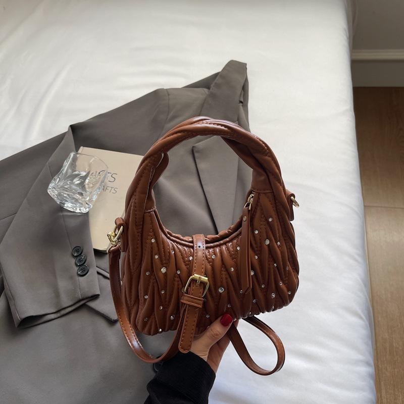 

Fashionable high-value hand-held pleated bag women s 2025 autumn new popular one-shoulder crossbody bag dumpling bag коричневий