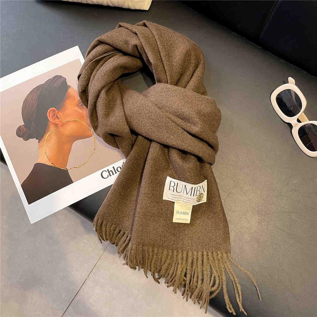 Earthy Color Basic Solid Color Tassel Large Scarf, Temperament, Thickened Warm Shawl, Soft Glutinous Neck