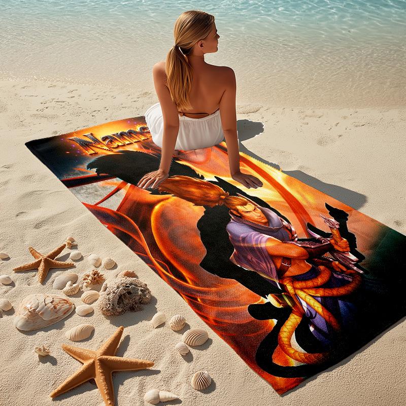 Custom Name Battle Hero Stylish Digital Printing Beach Towel Quick‑Drying Absorbent Blanket for Beach Pool Gym Travel