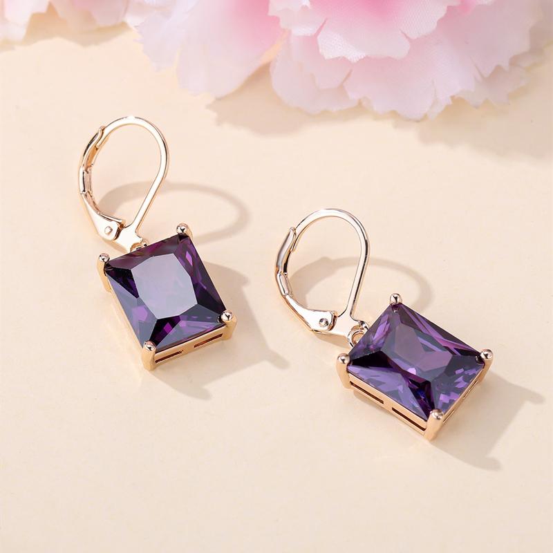 Módní zlatá barva obdélníkové fialové visací náušnice princezna zásnubní náušnice šperky
