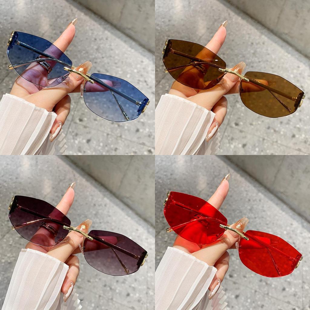 Nonframe Geometric Sunglasses With Metal Construction Uv400 For Travel And Daily Use
