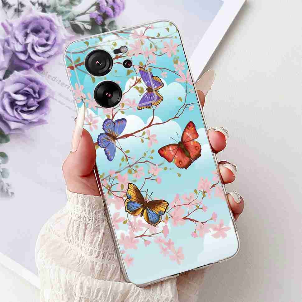 For Xiaomi Mi 13T 5G 6.67" Case Cartoon Bear Soft Silicone TPU Cover For Xiaomi Mi13T 5G 2306EPN60G 6.67" Colorful Flowers Shell