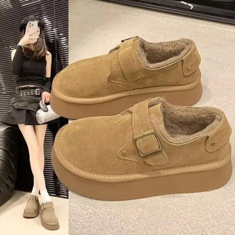 Thick-soled Velvet Boken Women's Shoes New Winter Brown Warm One-pedal Snow Boots Cotton Shoes