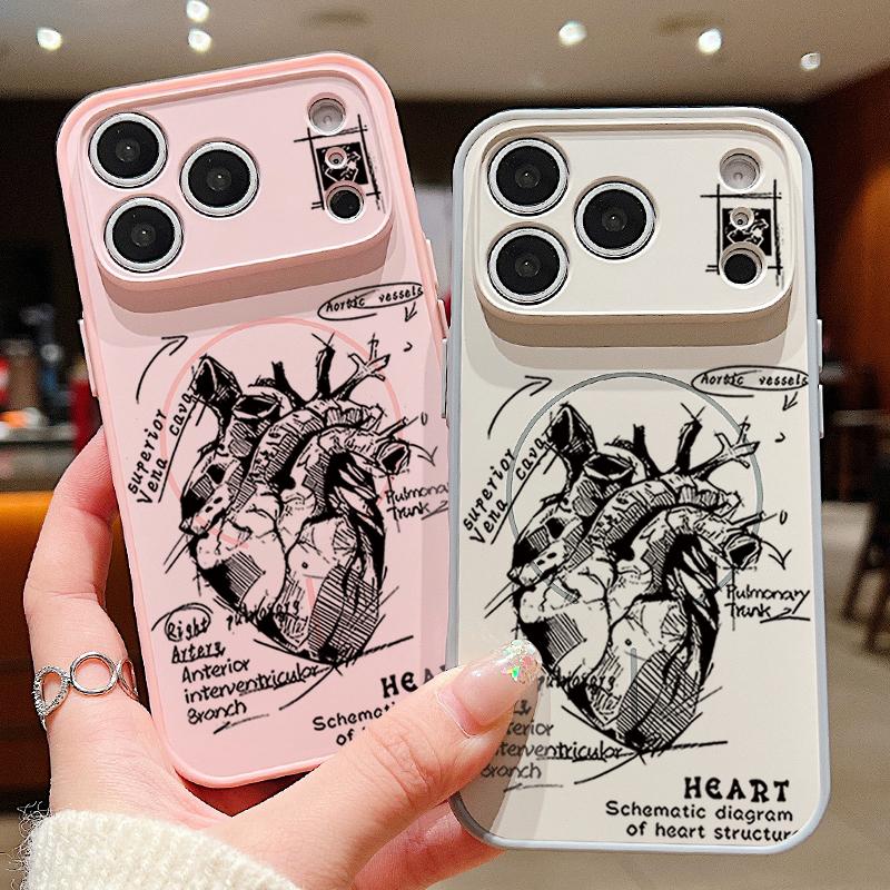 Kreatywne Etui z Wzorem Serca Dla iPhone 17 Pro Max Magnetyczne Dla Magsafe Pokrowiec o Czucie Skóry Dla iPhone 16 15 14 13 Pro Max