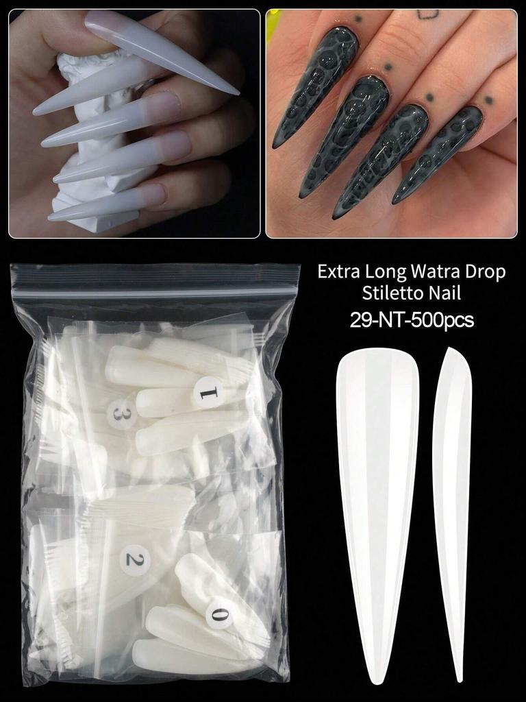 500pcs Bag Stiletto Long Water Drop False Nail Tips Transparent Full Cover Press On Acrylic Artificial Nails Lasting Pressure Na