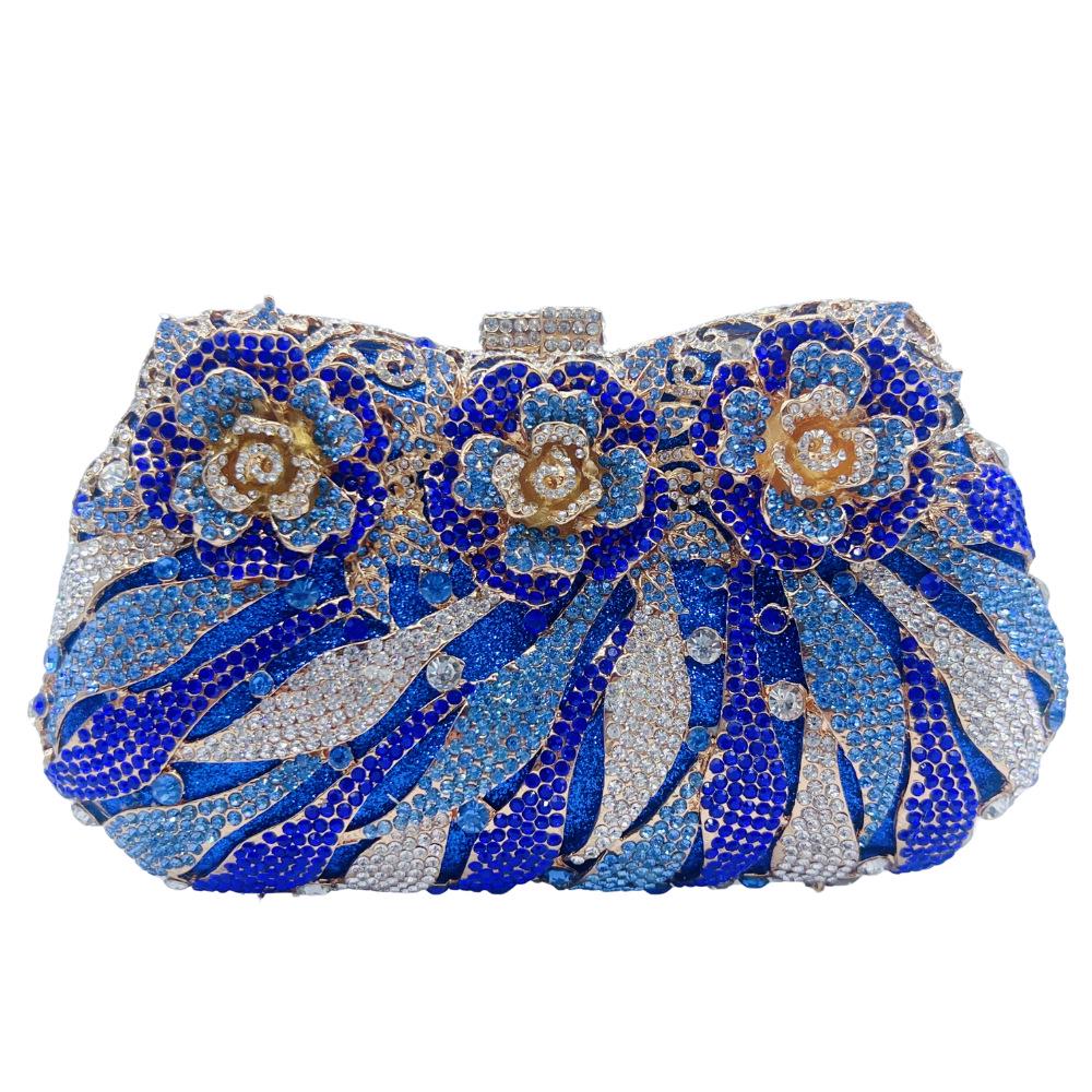 Rose Flower Diamond-Inlaid Stone Clutch: Elegant Metal Evening Bag for Women