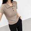 Mizqz WoMen S twiSted Collar Short Sleeve Knit Button Punching SuMMer Knit Tee M