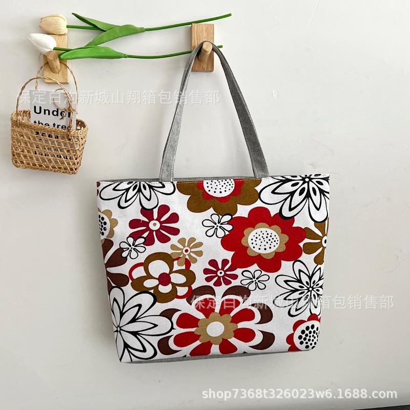 New printed bag large capacity tote bag literary flower cloth student bag shoulder portable canvas women's bag