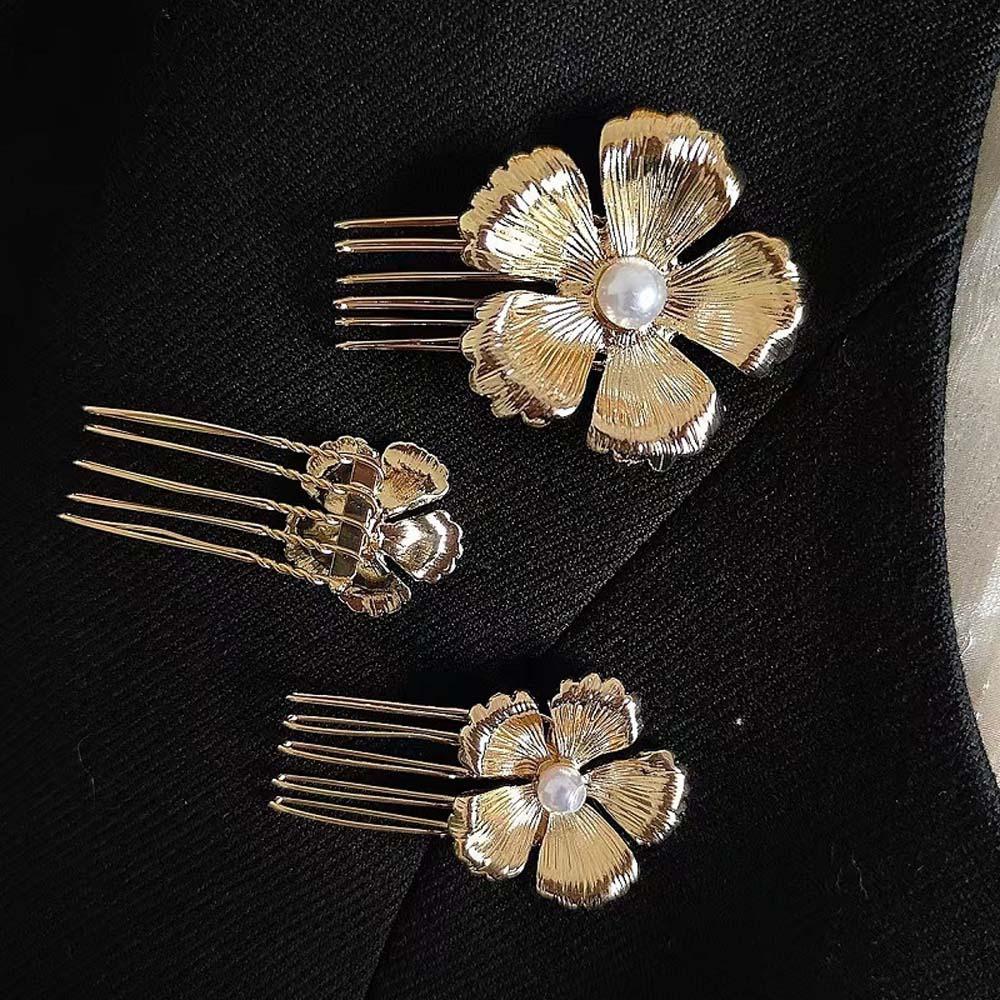 5pcs Elegant Golden Flower Hair Forks Hairstyle Tools Wave Zinc Zinc Alloy Barrettes  Bridesmaid