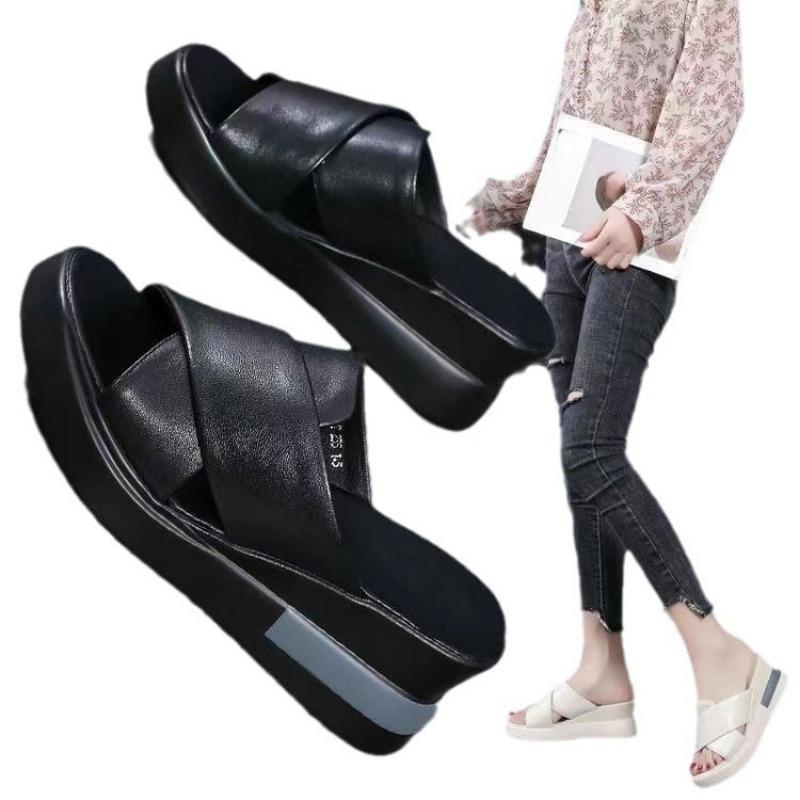 Fish-mouth Shoes Women's Casual Thick-soled Wedge Heel High-heeled Slippers Devotion