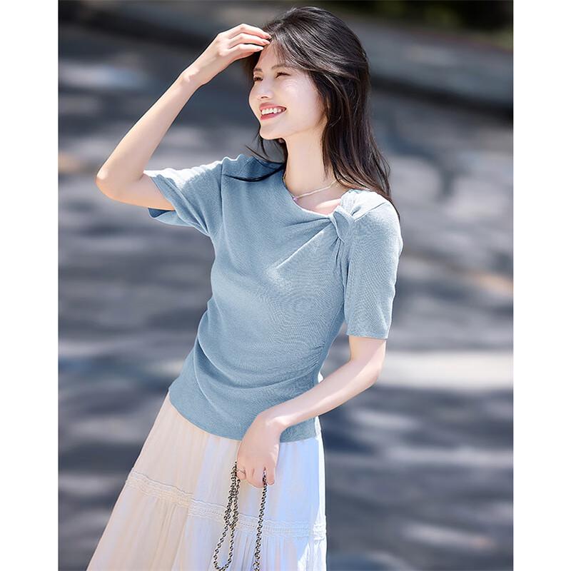 

Women s Elegant Pleated Short-Sleeve Knit Top XL