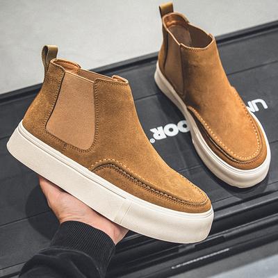 Fashion Mens Fashion Stage Punk Dress Chelsea Boots Tide Cow Suede Leather Flats Shoes Cowboy Ankle Boot Handsome Platform Botas Hombre