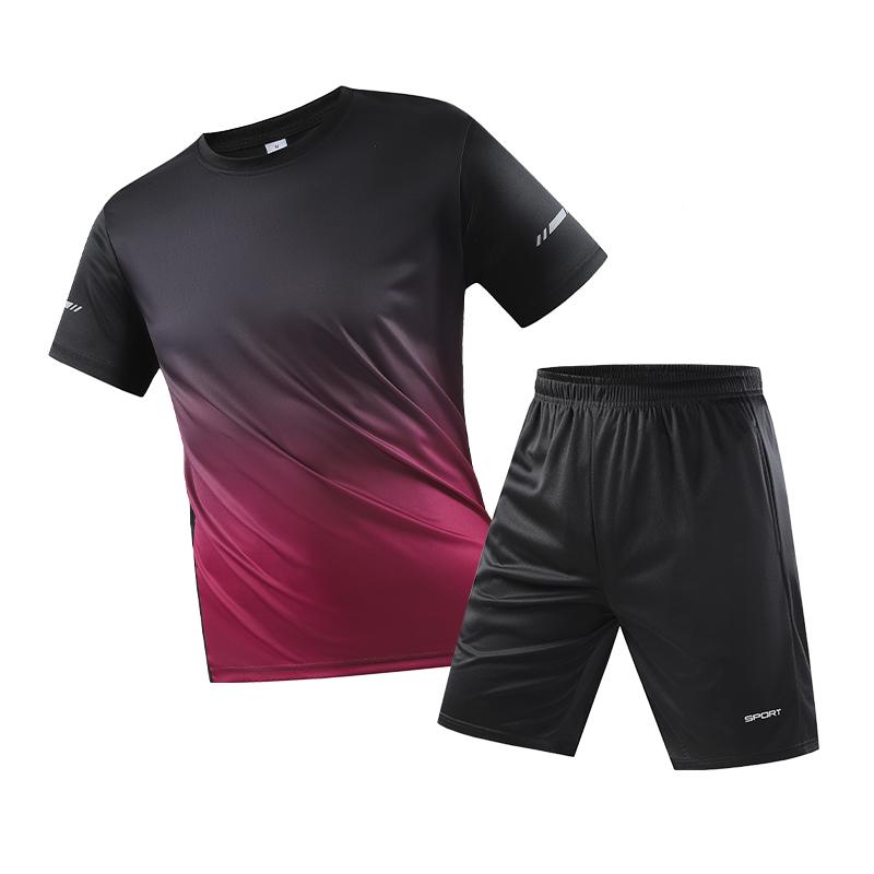 Quick-drying Sports Suit Men's Shorts Short-sleeved Suit Round Neck Running Fitness Casual Large Size Short-sleeved Shorts Two-piece Set