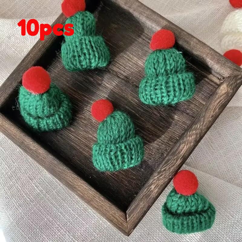 

10PCS Mini Knitted Scarf Hat Set for Christmas Tree Decoration,Candy Cane Pattern Small Woolen Ornaments for Christmas Halloween