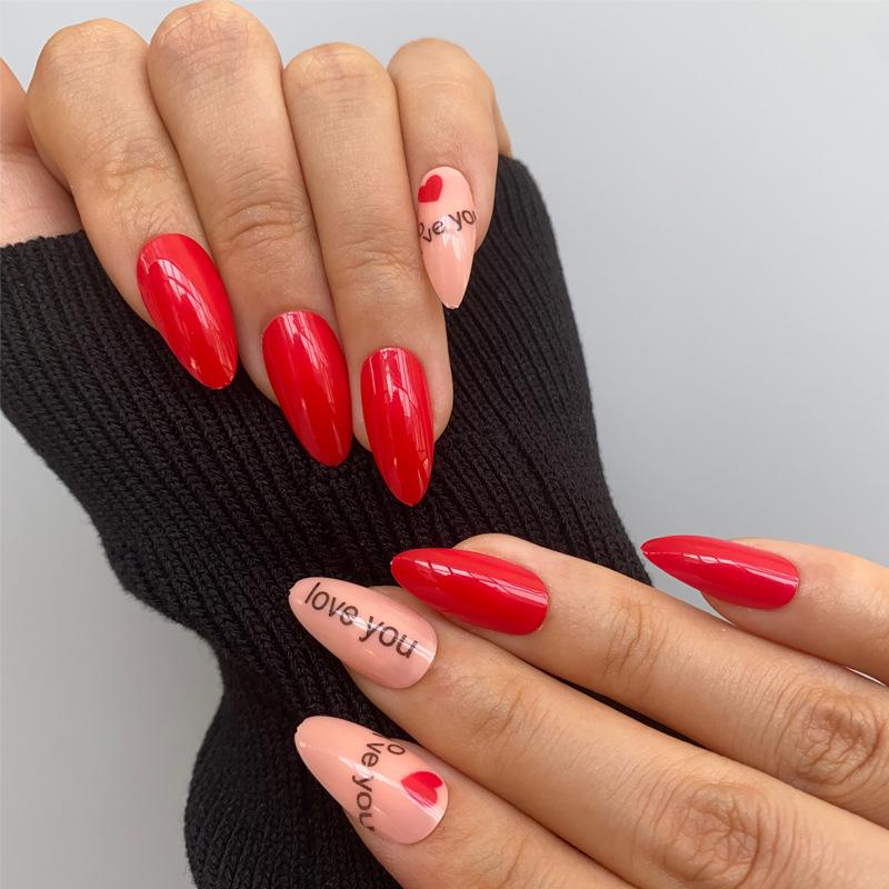 

Red Heart Nail Art Patches - 24 Piece Set of Wearable False Nails Glue Type