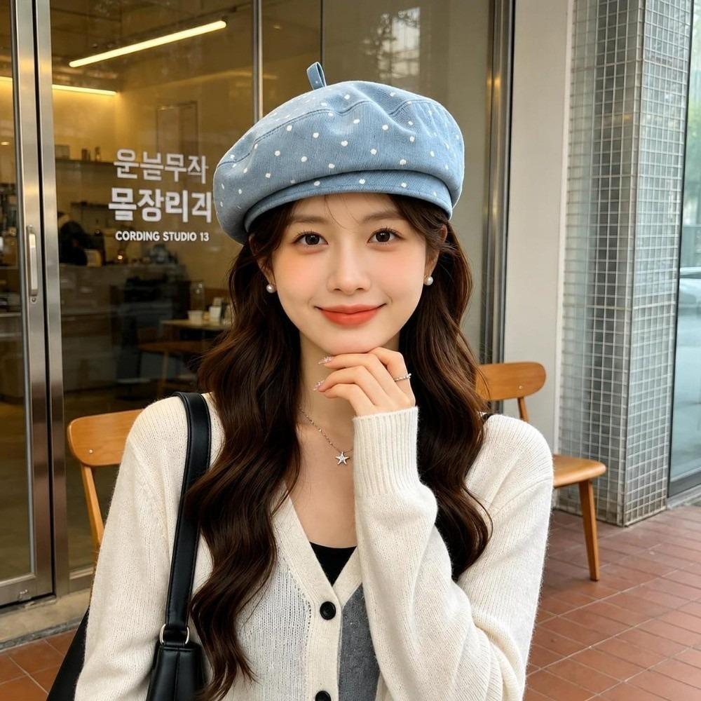 Polka Dot Beret Hat Vintage Style Painter Cap Fashion Cloud Hat  Daily
