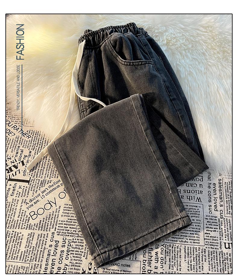 Women's Light Blue Elastic Waist Denim Jeans: Spring/Summer Loose, Slim, Straight, Wide-Leg, Petite, Casual, Comfortable.