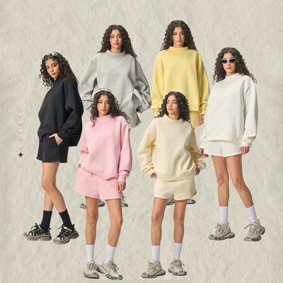 Women's 2 Piece Sweatsuit Set,Fashion Velvet Women's Set, Oversized Mock Neck Sweatshirt and Shorts, Fleece Casual Lounge Outfit for Fall Winter