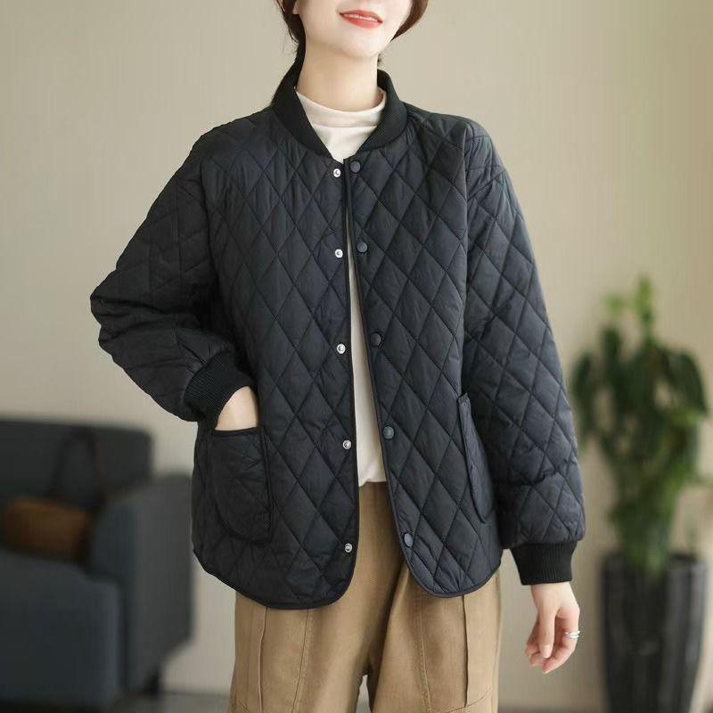 High-End Short Loose Long Sleeve Light Quilted Cotton Jacket Winter Solid Color Cotton-Padded Jacket Casual Plus Size Home Cotton Coat