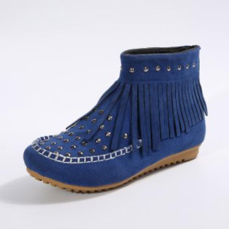 

Женские ботинки, полусапожки, осенне-зимние новые ботинки с заклепками большого размера на плоской подошве с бахромой 35