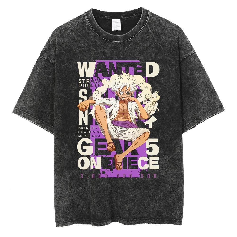 Harajuku Fashion Vintage TShirt Japanese ONE PIECE Anime Graphic Oversize T Shirt Washed Tshirt Men Summer Cotton Tops Tees