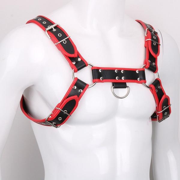 Men Lingerie Faux Leather Adjustable Body Chest Harness Costume with Buckles D-rings
