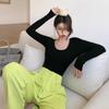 Black Base Shirt Basic Low Cut Long Sleeved Tight Fitting U-neck T-shirt Autumn/winter Women's Top