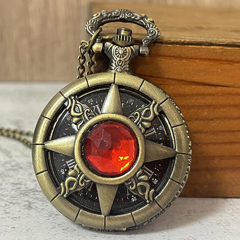 

Новые бронзовые кварцевые большие карманные часы с инкрустацией из полукруглого яркого камня Starry Sky Literal Green старинные карманные часы