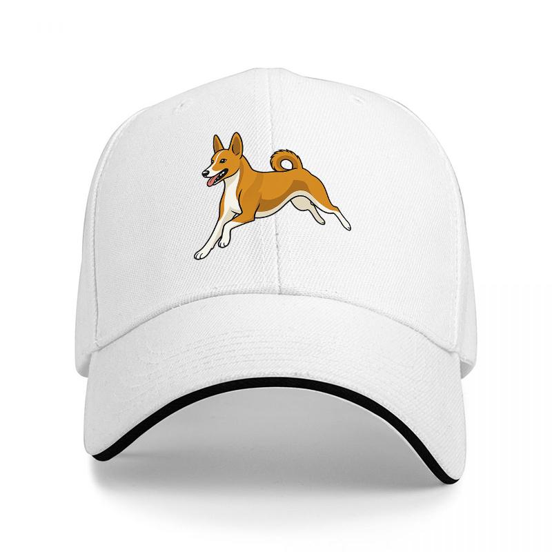 Corgi Dog Running Design Black Baseball Cap with White Trim for Dog Lovers and Pet Enthusiasts Fashionable Casual Hat