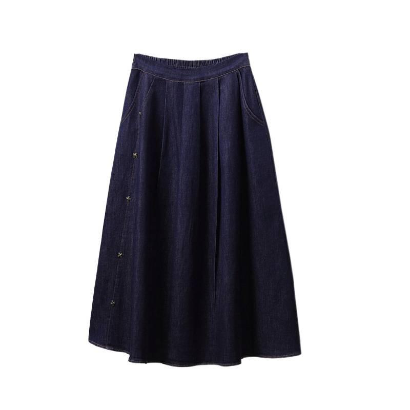 

Plus Size Summer Elastic Denim Skirts Women A-Line Skirt High Waist Vintage Loose 5XL XL синий
