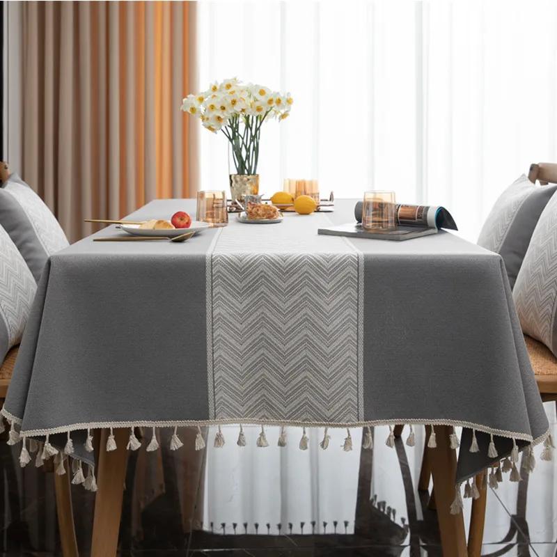 Nordic Linen Geometric Wave Pattern Embroidered Deer Tablecloth Square Multifunctional Cover Cloth