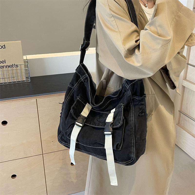 Dámská crossbody taška z denimu s velkou kapacitou, studentská taška messenger, nákupní taška