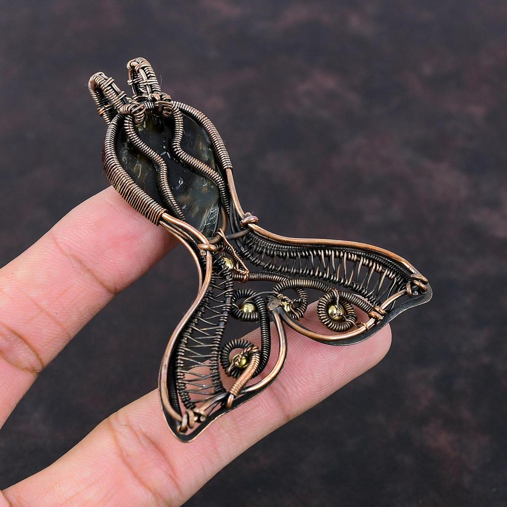 Black Mother Of Pearl Pendant Copper Wire Wrapped Pendant Handmade Pendant Gemstone Copper Jewelry Fish Pendant Gift For Women Boho Pendant
