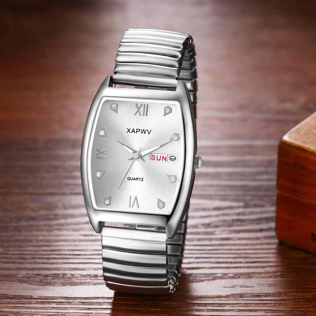 Čtvercové hodinky Stříbrné Jednoduché římské diamantové Analogový displej Kalendář dne v týdnu Velikost zdarma Starožitný pár hodinek Hodinky Quartz Leisure Business