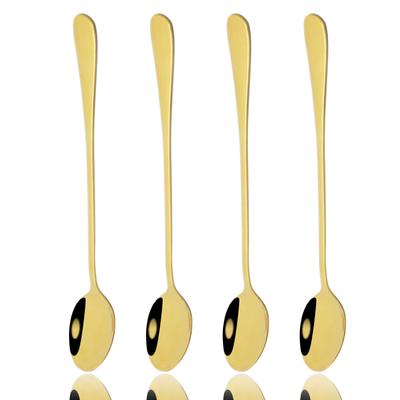 4PCS Reusable Ice Cream Long Handle Scoop Stainless Steel Colorful Cutlery Teaspoon Dinnerware Flatware Juice Coffee Stirring Spoon Silverware