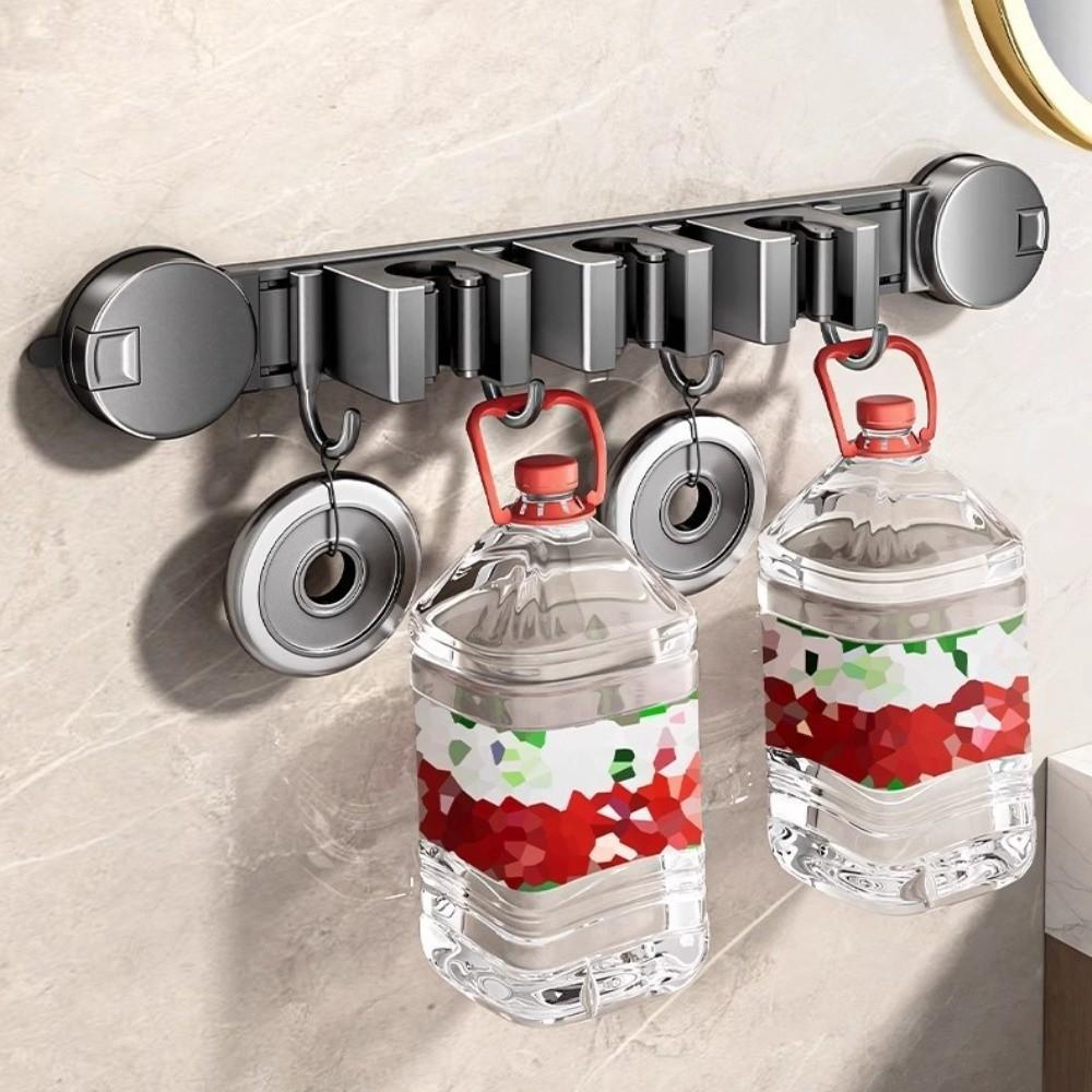 Suction Cup Installation Broom Storage Rack with Hook Bathroom Rack Mop Clip Cleaning Tool Storage