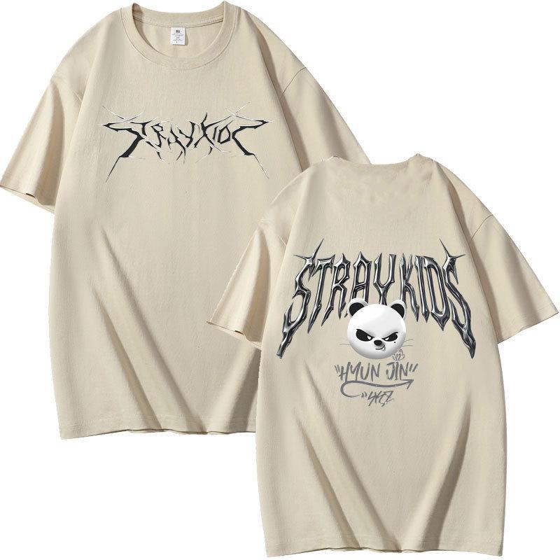 Stray Kids Dominated Peripheral Combination Peripheral Printing Summer Short Sleeve T-Shirt Cotton Loose S хаки